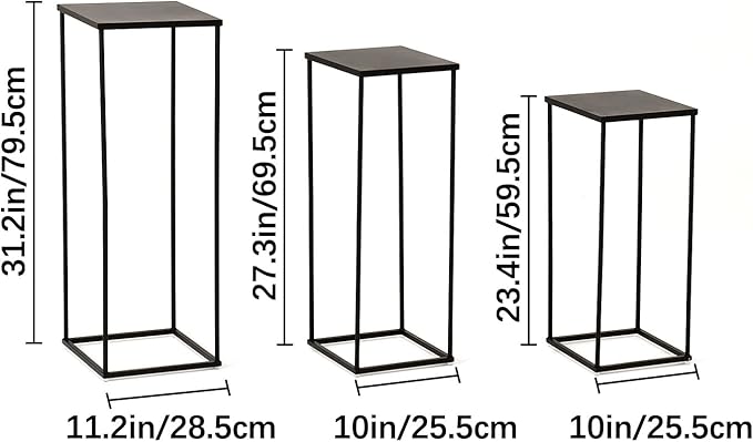 VINCIGANT 3PCS Metal Plant Stand Sets Metal Flower Stands,Black Pedestal Stands for Party Living Room Patio Decoration Tall Centerpiece Stands Planter Supporting Garden Home Decor