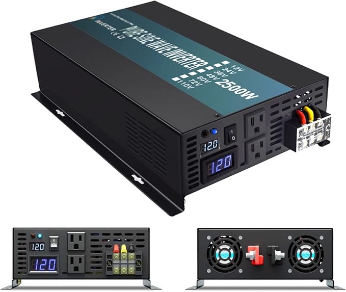 WZRELB 2500W 12VDC 120VAC Pure Sine Wave Power Inverter,RV, Car Inverter,LED Display