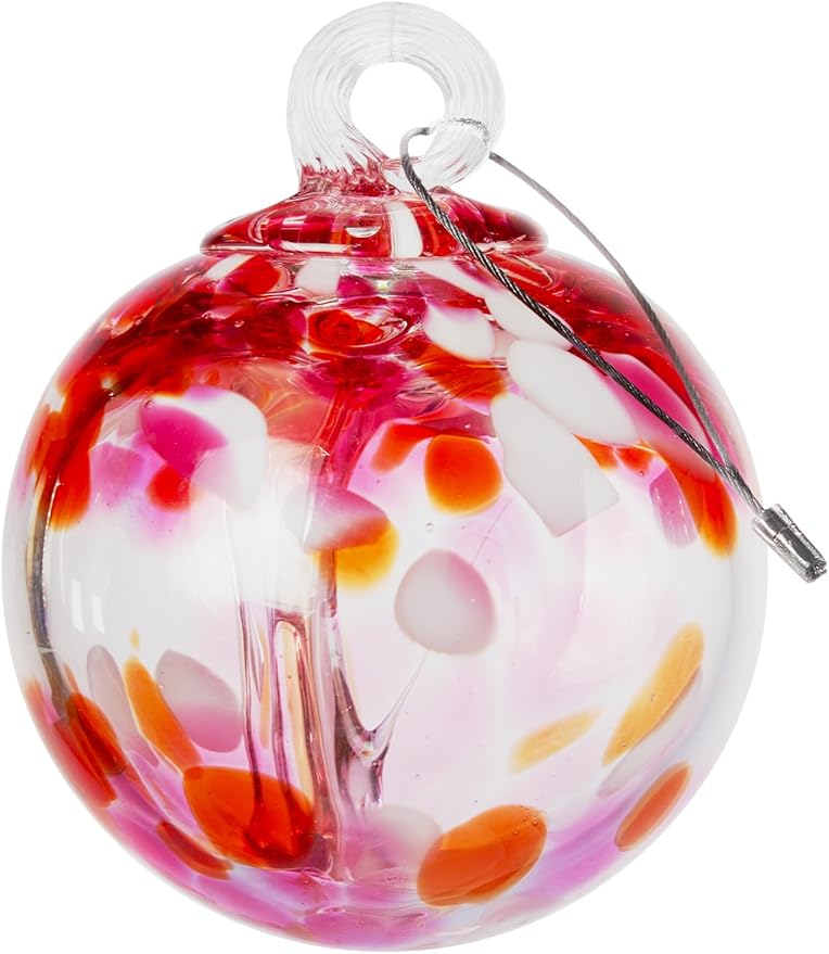Dale Tiffany Hand Blown Glass, 4" Diameter Blush, Tree of Life Collection, Witch Globe Hanging Garden Indoor/Outdoor Decorative Ornament Gazing Ball