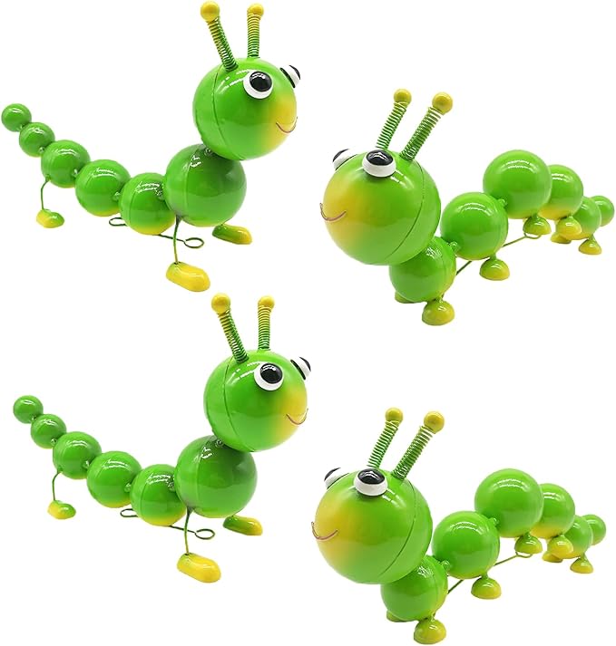 Metal Caterpillar Statue Yard Art Garden Decor for Outside Patio Lawn Ornaments Fence Decorations Gift for Family,Friends,Garden Lovers - Set of 4(Green)