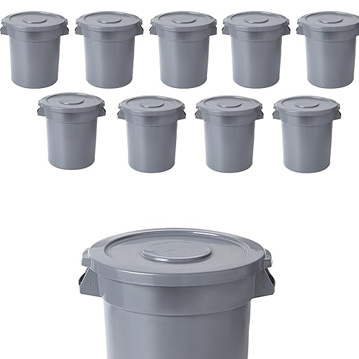 PRO&Family 20 Gallon Trash Can with Lid Round Ingredient Storage Containers Recycling Bin Kitchen Garbage Can Office Garbage Can Trash Barrel Plastic Barrel Yard Waste Bin Outdoor Trashcan (10, Gray)