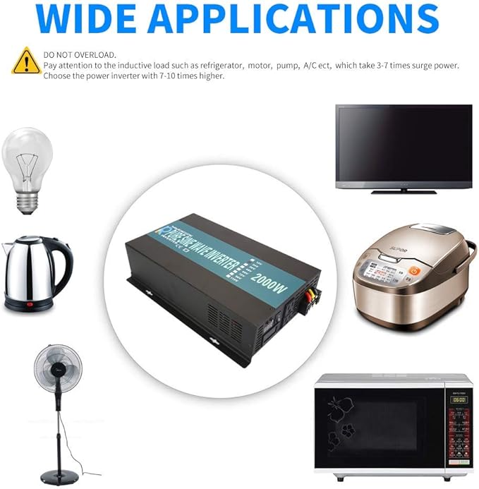 WZRELB 2000W 36V 120V Pure Sine Wave Power Inverter with 2 AC Outlets,Car Inverter,Remote Control