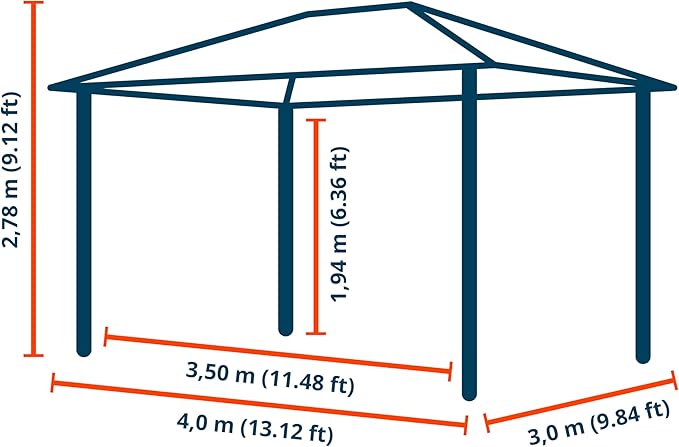 TOOLPORT Hardtop Gazebo 10x13 ft with Steel Roof - Approx. 3.54x3.54 in Aluminium Poles