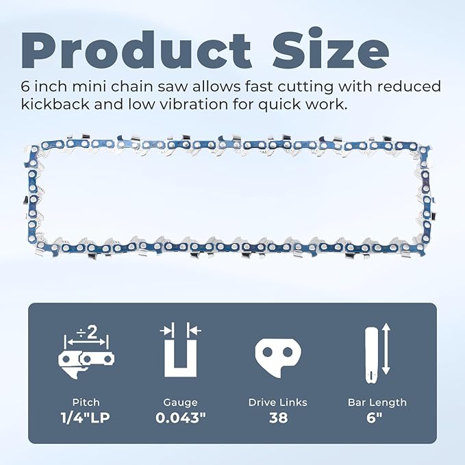 6" Pruning Chainsaw Chain Replacement for RYOBI P25013,P25013BTL 18V Pruning Chainsaw,RY6C1 Mini Saw Chain,38 Drive Links 0.043" Gauge 1/4" LP Pitch (3 Pack)