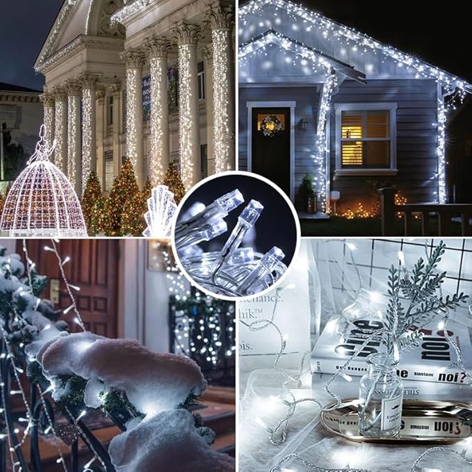weillsnow 164 FT 500 LED Christmas Lights Outdoor, Waterproof Christmas Fairy Lights with Timer, Plug in White LED String Lights with 8 Modes for Bedroom Wedding Party Xmas Decoration