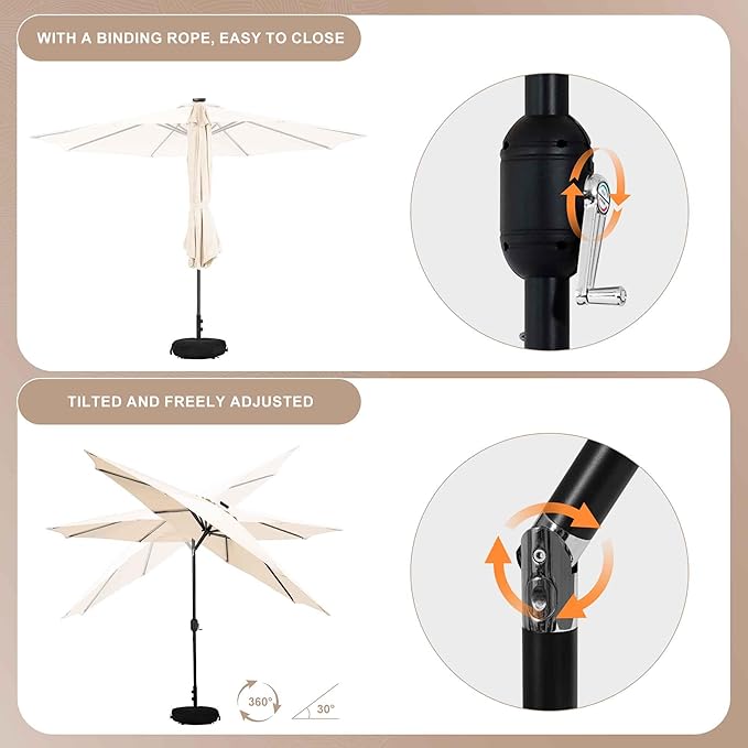 Sundale Outdoor 11 ft Patio Umbrella with Sand Bag Umbrella Base Included, Outdoor Umbrella with Tilt and Crank, Beige