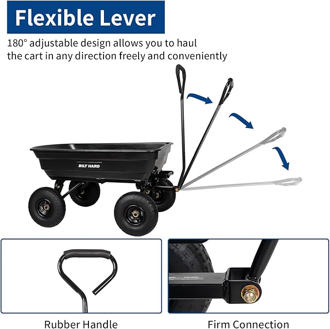BILT HARD 600 lbs Poly Garden Dump Cart with 180° Rotating Handle, 4 Cu.Ft. Capacity Heavy Duty Wheelbarrow Garden Carts for Yard, Outdoor