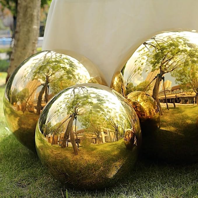 Balsa Circle 16 in Gold Stainless Steel Globe Gazing Reflective Mirror Balls Outdoor Garden Decor Centerpieces Wedding Party Events Reception Home Decorations Modern Ornaments Landscaping Accents