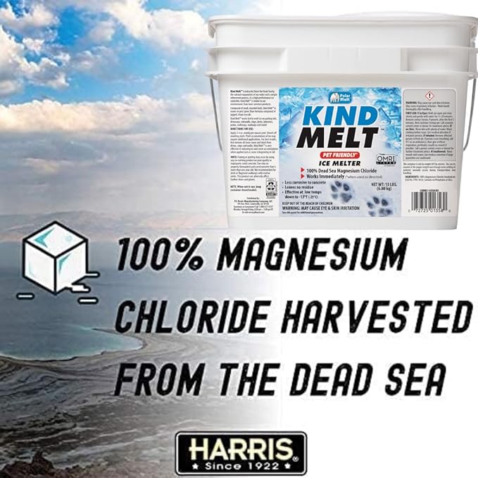 HARRIS Kind Melt Pet Friendly Ice and Snow Melter, Fast Acting 100% Pure Magnesium Chloride Formula with Scoop Included, 15lb