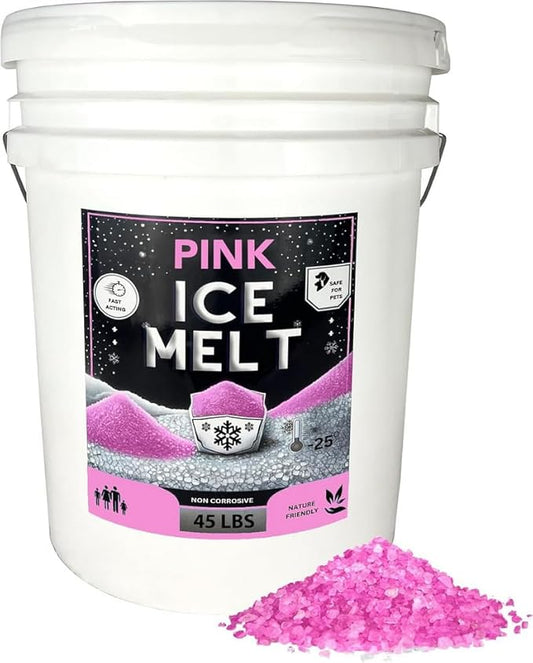 Peach Country Pink Ice Melt -25°F Effective, Eco-Friendly De-Icer, Fast-Acting Granules for Driveways, Walkways & Entryways, 45 lb Pail