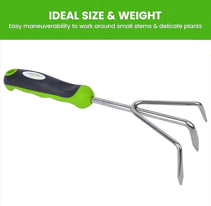 Garden Guru Hand Cultivator - Stainless Steel Hand Rake Soil Tiller with Ergonomic Handle, Great for Gardening, Cultivating, Loosening and Weeding (2 Pack)