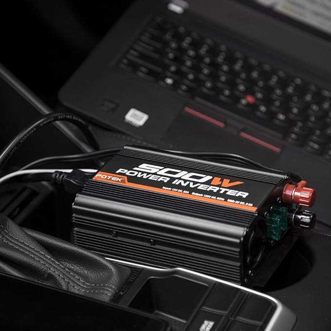 POTEK 500W Power Inverter/Car Inverter DC 12V to AC 110V Dual AC Charging Port and 2A USB Ports for Laptop, Smart Phone