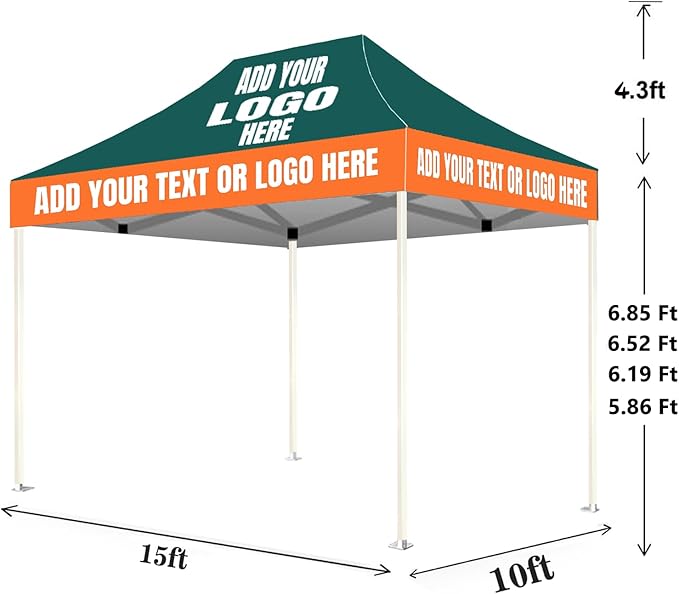 Custom Canopy Tent 10x15 with Logo- Pop Up Canopy Tent Packages for Outdoor and Trade Show Events - Nano-Grade Water Repellent Heavy Duty (1 Full Wall + 2 Half Wall)
