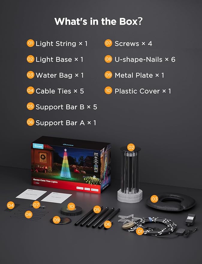 Govee Christmas Cone Tree Lights, 7.5ft 370 LEDs RGBIC Christmas Tree Lights with Smart App Control, IP67 Waterproof Outdoor String Lights for Christmas Decorations, 82+ Scene Modes, Music Sync