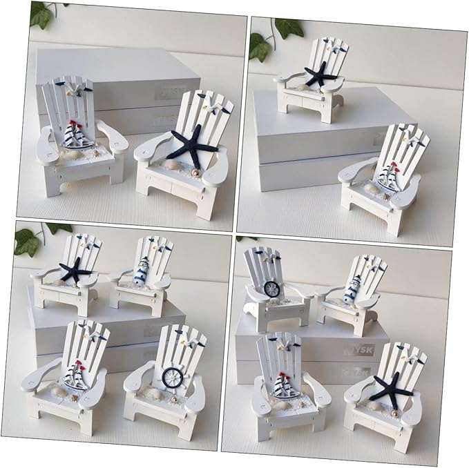 Veemoon 2pcs Miniature Wooden Beach Chair Decor Nautical Ornaments for Home Office Charming and Elegant Design for Christmas Weddings Birthdays and Festivals