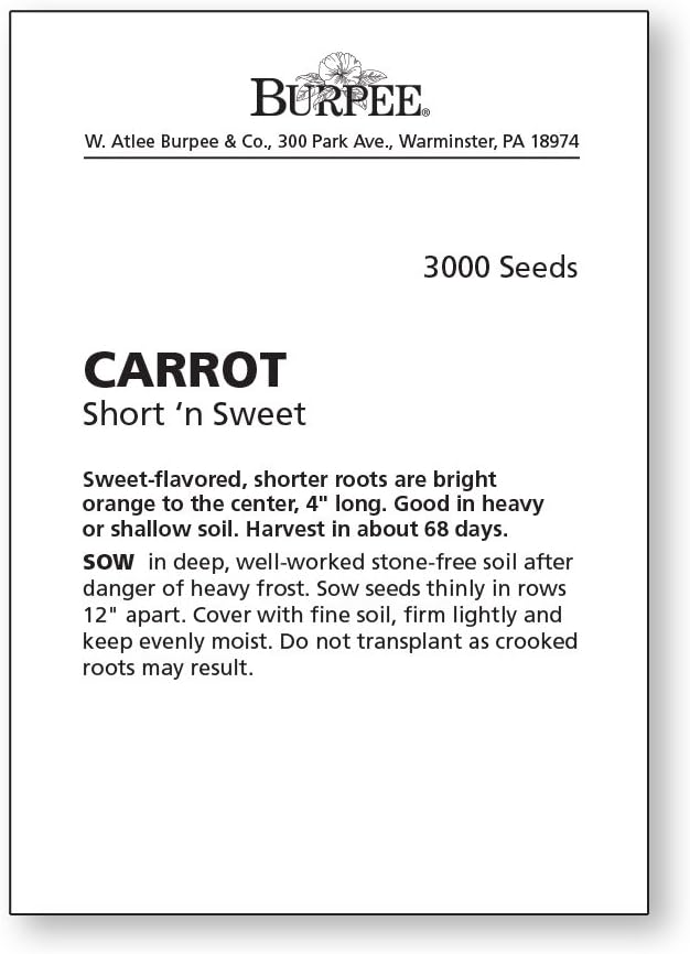 Burpee Short 'n Sweet Carrot Seeds 3000 seeds