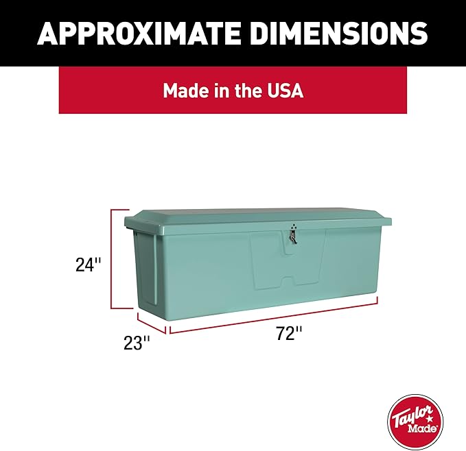 Taylor Made Stow N’ Go Standard Fiberglass Dock Box, Medium (24" H X 72" W X 23" D), Seafoam Green, Smooth Interior Finish, Lockable Latch, Stainless-Steel Hardware - 83552SF