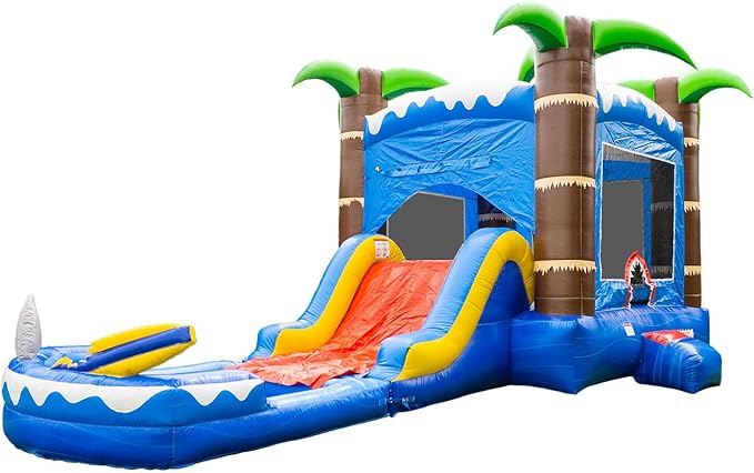 HERO KIDDO Ocean Shark Commercial Grade Lightweight Premium Bounce House Water Slide with Detachable Pool for Kids and Adults (with Blower), Basketball Hoop, Outdoor Indoor, Wet Dry Combo