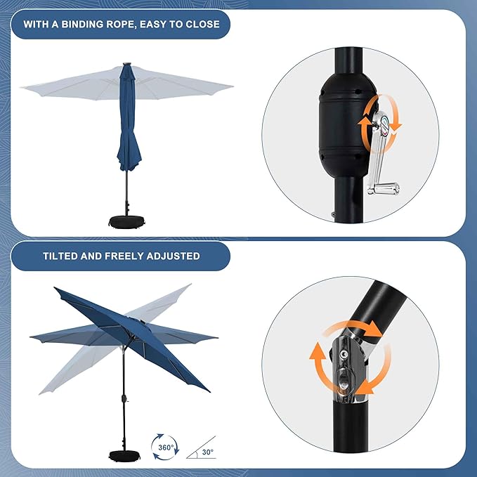 Sundale Outdoor 11 ft Patio Umbrella with Sand Bag Umbrella Base Included, Outdoor Umbrella with Tilt and Crank, Navy