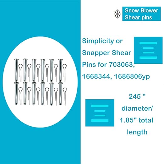 Snow Blower Parts Replacement Snow Blower Shear pins 703063, 1668344,1686106yp，Suitable for Simplicities or Snapper Shear pins (10 Pieces)