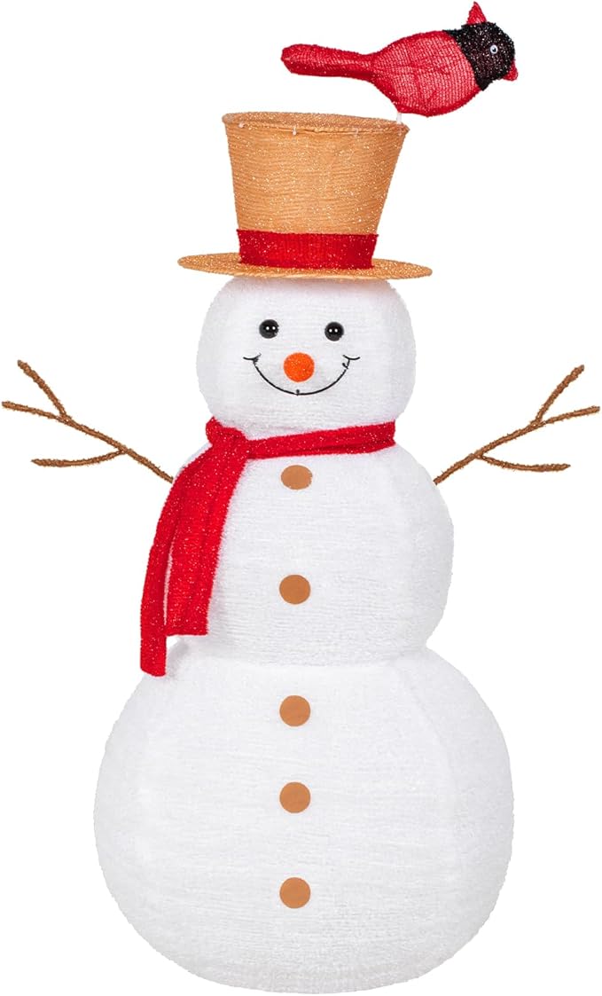 NALONE 4 FT Christmas Lighted Snowman with 100 LED Lights & Timer, Collapsible Snowman Christmas Decorations Outdoor Yard Home, Fluffy Snowman with Bird