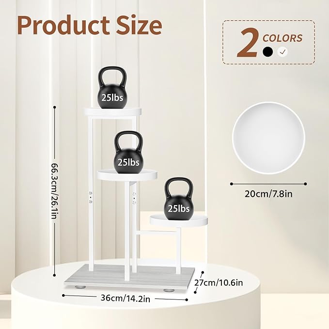 LASZOLA White 3 Tier Plant Stand Indoor Heavy Duty Rack for Modern House Planter, Metal and Wooden Vertical Organizer Decor Narrow Bathroom Floor, Sturdy Multi Level Flower Holder Raised, Cat Proof