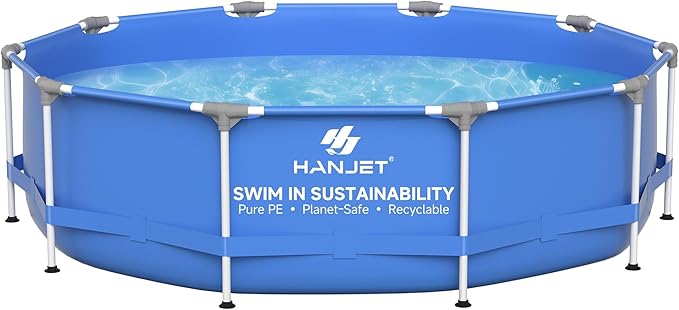 Steel Frame Round Above Ground Swimming Pools Set for Outdoor Backyard: 10ft x 30in - Odorless Eco PE Material with Pool Liner and Pool Cover