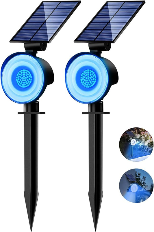 nipify 2 Pack Solar Spot Lights Outdoor Waterproof, Solar Spotlight Light for Outside Yard Landscape Lighting Pathway Lights Wall Auto On/Off, Blue