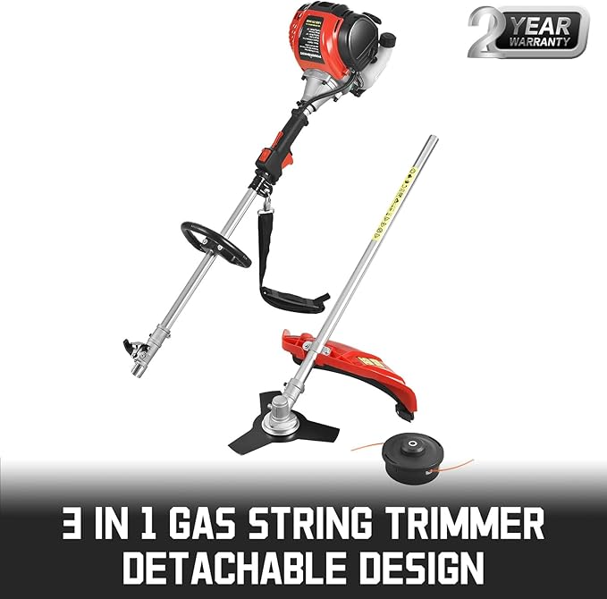 PowerSmart Gas Weed Wacker 25.4cc, 2-in-1 String Trimmer/Edger 16-Inch with 10-Inch Brush Cutter for Garden Edging & Lawn Care