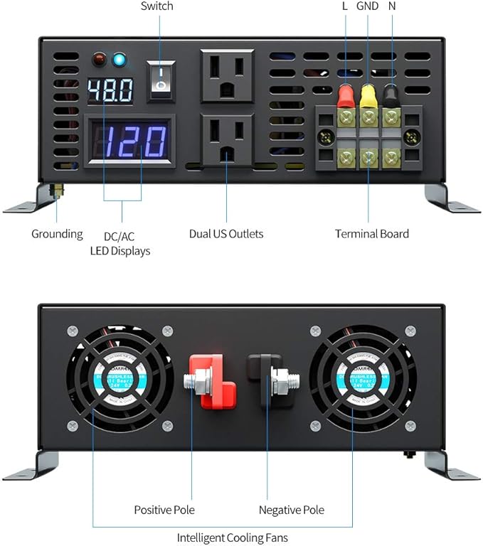 WZRELB 4000W 48V 120V Pure Sine Wave Power Inverter with 2 AC Outlets,Car Inverter