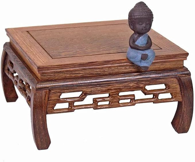 GOLDY&WENDY Chinese Solid Rosewood Wooden Display Stand Square Handmade Carved Pedestal Base