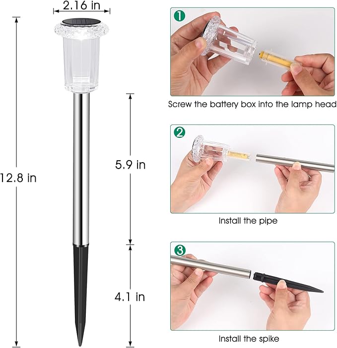 Solar Lights Outdoor, 15 Pack Waterproof Stainless Steel Solar Stake Lights for Pathway Garden Yard Path Walkway Driveway Lawn Patio Outside Decor, Cool White