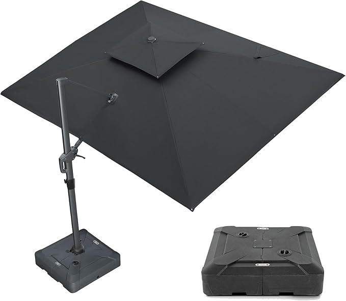 PURPLE LEAF 9' x 12' Cantilever Patio Umbrella Outdoor Umbrella with 280lbs Base Large Rectangular Windproof Offset Umbrella for Pool Deck Garden, Graphite Grey