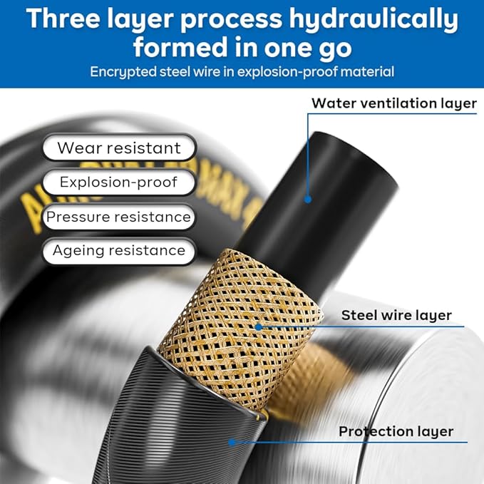 Pressure Washer Hose 100FT with 3/8 Inch Quick Connect, Kink Resistant High Tensile Wire Braided, with 2 pcs M22 14mm Adapter Set, 4200 PSI Power Washer Hose