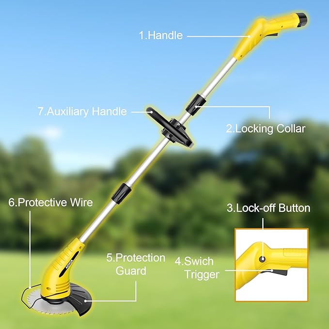 Aokia Cordless Weed Wacker Electric String Trimmer/Edger: 2.0Ah Battery Powered with Fast Charger, Lightweight Weed Trimmer Grass Cutter for Lawn, Garden, Yard Work