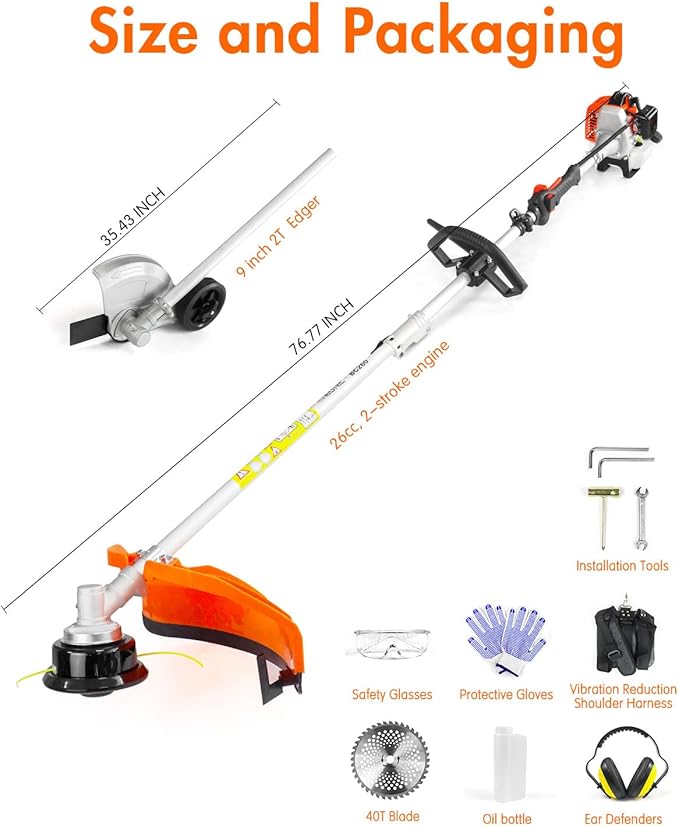 NEO-TEC 26cc 3 in 1 Weed Eater/Wacker Gas Powered 17" Gas String Trimmer Edger Brush Cutter Light Weight 2-Cycle Gas Trimmer Yard Care Tools Rubber Handle & Shoulder Strap Included