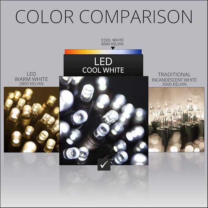 Wintergreen Lighting StretchNet Pro Expandable Christmas Net Lights – Cool White Tree and Trunk Wrap Lights, 50 Lights, 14" x 31" Stretchable Net, Brown Wire