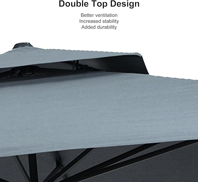 PURPLE LEAF 10' x 13' Cantilever Patio Umbrella Outdoor Umbrella with 330lbs Base Large Rectangular Windproof Offset Umbrella for Pool Deck Garden, Mist Grey