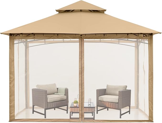 MASTERCANOPY Outdoor Garden Gazebo for Patios with Stable Steel Frame and Netting Walls (10x12,Beige)
