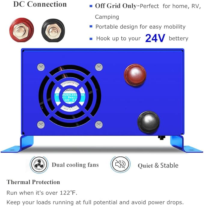 800 Watt Pure Sine Wave Inverter 24V DC to 110V 120V AC, 800W Power Invert Surge 1600W Power Converter for Solar System. (800W 24V 120V)