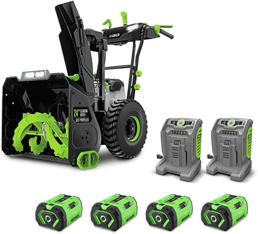 EGO POWER+ 24" Electric Snow Blower, Cordless Self-Propelled 2-Stage, Includes (4) 56V 10.0Ah Batteries and (2) Turbo Chargers - SNT2406-4