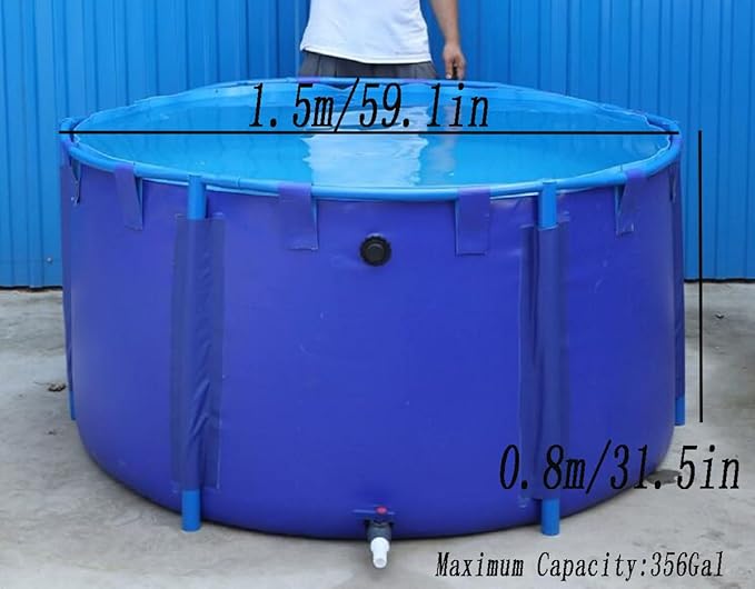 Canvas Fish Pond Pool,Above Ground Pond,PVC Fish Pond,Round Thickening Fish Pond Pool,Pool Above Ground with Durable Framed,for Fish Farming,Aquatic Products Breeding Pond 59 X31.5 in/356Gal