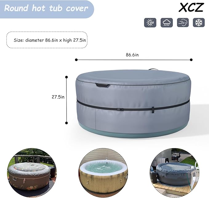 Portable Hot tub Cover, Inflatable Hot tub Full Coverage - Waterproof, Sun Protection, dust Proof, Suitable for 85 "Portable Outdoor spa, Round(Gray, Cover only)