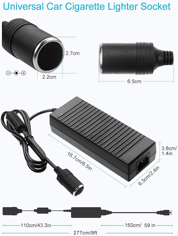 AC to DC Converter, 100V ~ 240V to 12V 10A 120W, Car Cigarette Lighter Socket AC/DC Power Supply Adapter Transformer for Tire Inflator, Car Refrigerator, Car Vacuum Cleaner, and Other Car Devices