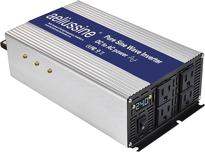 2000W Pure Sine Wave Inverter-24V DC to 110V 120V AC Power Converter with 4 AC Outlets, 24 Volt Power Inverter for Truck, Rv, Camping, Home, Emergency Pow
