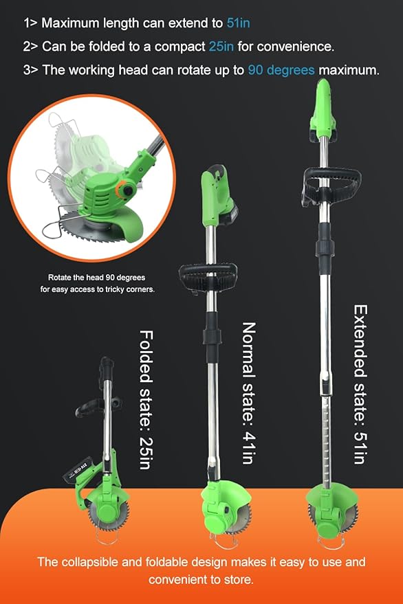 Cordless Weed Wacker with 2 Batteries, Lightweight Electric Grass Trimmer, Adjustable Weed Eater,Weed Erimmer Green