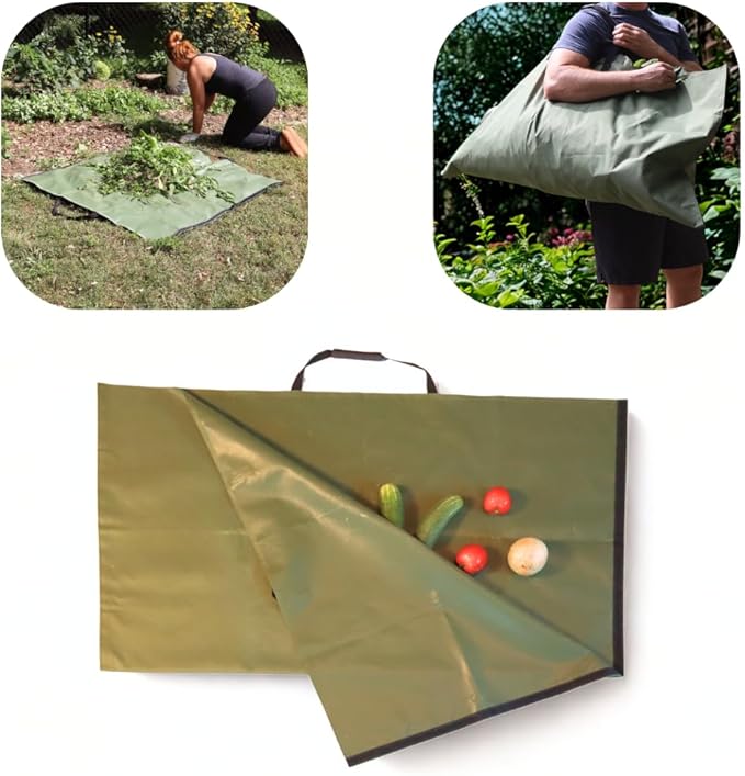 Garden and Landscape Bag, Portable Leaf and Weed Tarp with Handles, Reusable Leaf Bag, 48" X 56" Weed and Landscape Tarp