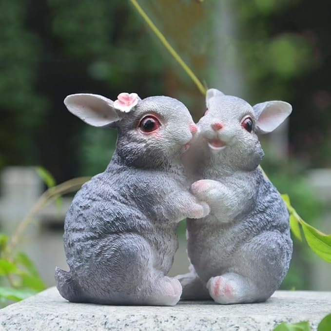 Garden Statues Bunny Decor Resin Dance Rabbit Figurine Cute Fairy Garden Decor Outdoor Statues for Patio Yard Porch Balcony Gifts for Women Mom Grandma Grey