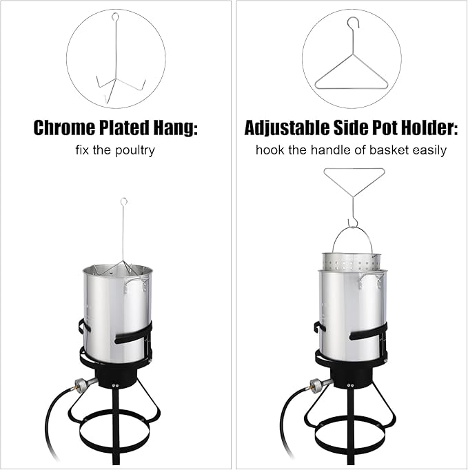 30QT Turkey Fryer & 10QT Fish Fryer, Outdoor Turkey Deep Fryer Pot Set Seafood Boiler Kit,4-Pcs Cooker Set, Gas Fryer Boiler Steamer with 54,000 BTU Burner,Turkey Rack for Backyard & Outdoor Cooking