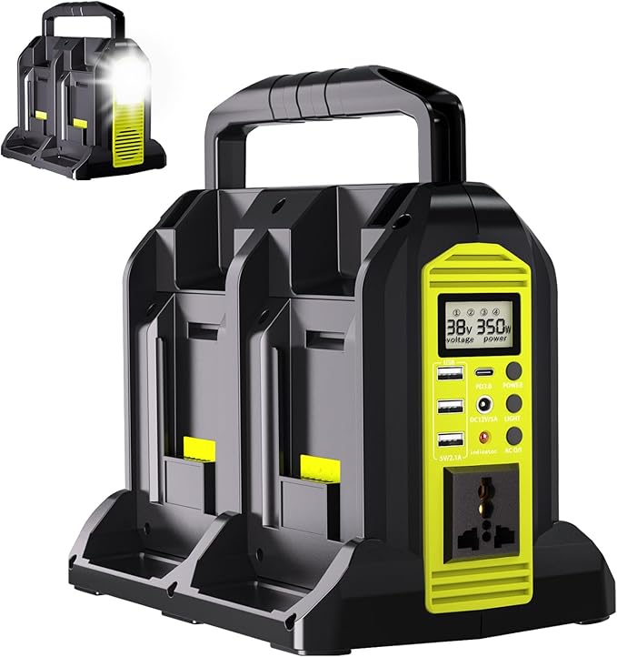 350W Power Inverter for Ryobi 40V Li-ion Batteries,4-Port Supply Inverter Generators Converter DC 40V to AC110V ~120V with LED Light,3 USB-A,1 Type-C,1DC Port, for Outdoor Travel Camping